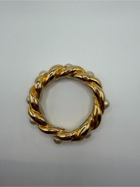 CHANEL Gold-Tone Braided Pearl-Stud Bracelet